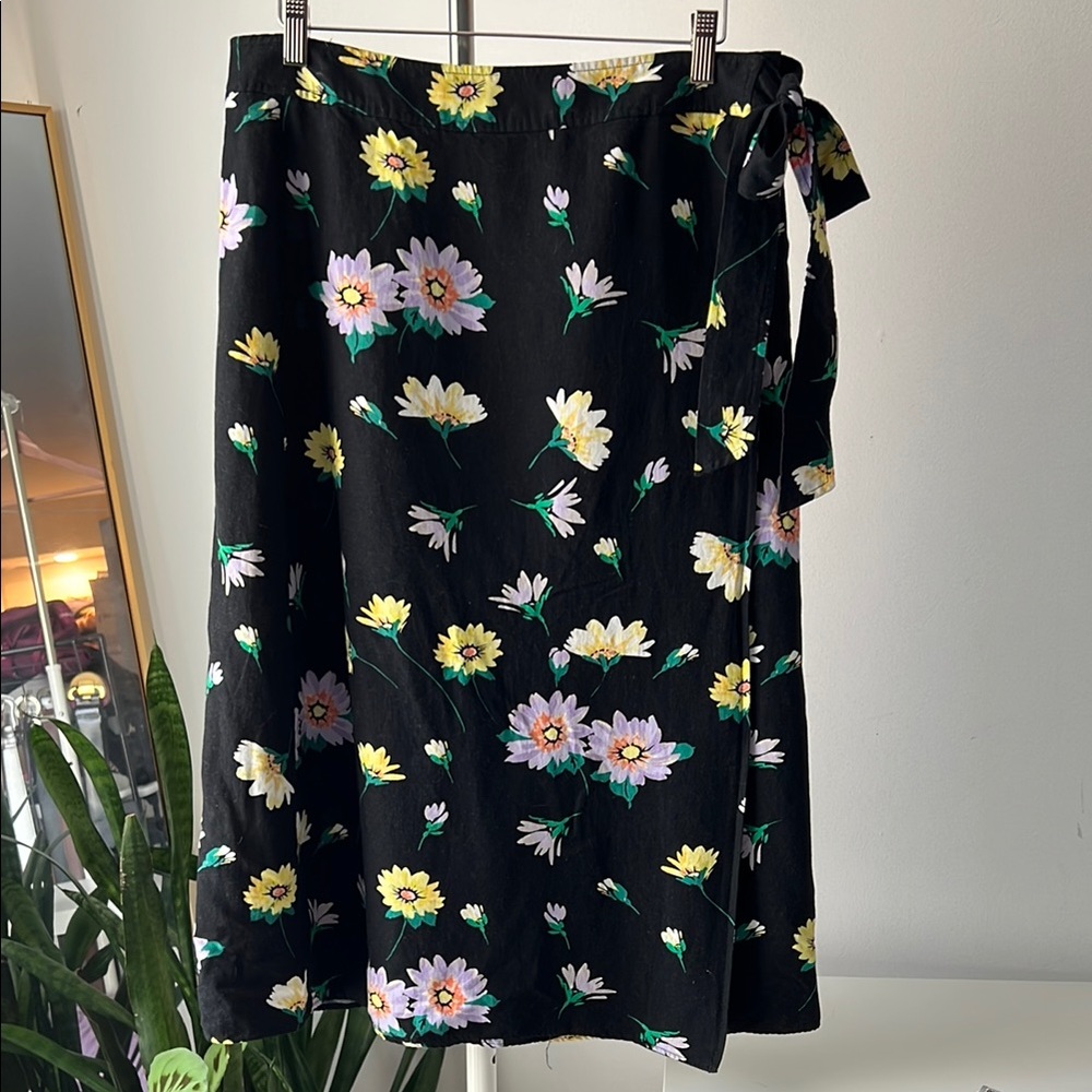 LOFT Black and White Midi Wrap Skirt